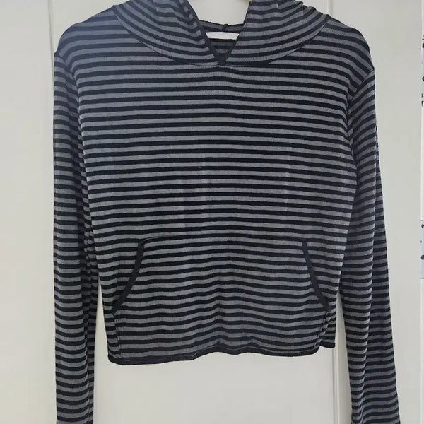 [BUNJANG] Wonderplace MUT Green Stripe Cropped Hoodie T-Shirt / 원더플레이스 mut 크롭 그린 스트라이프 후드티셔츠