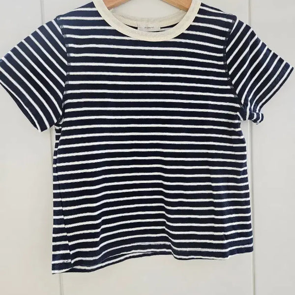 [BUNJANG] Pigment Navy Stripe Cropped T-Shirt / 피그먼트 크롭 네이비 스트라이프 반팔티셔츠