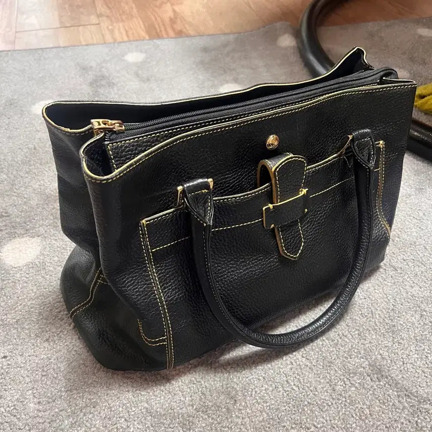 [BUNJANG] Pierre Cardin Black Leather Tote Bag / 피에르 가르뎅 블랙 가죽 토트백