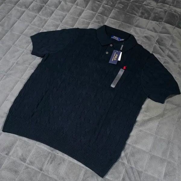[BUNJANG] Polo Ralph Lauren Cable Knit Short Sleeve Polo Shirt XL / 폴로 랄프로렌 케이블 반팔 티셔츠 니트 카라티 XL 새제품