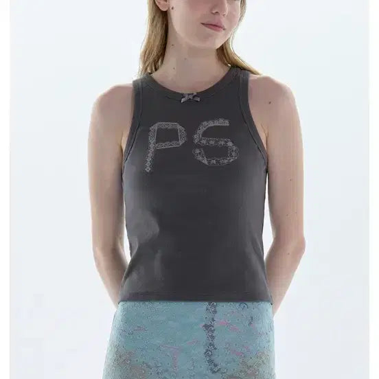 [BUNJANG] Pee-cess PS Logo Sleeveless Top Charcoal / 피세스 PS 로고 민소매 탑 차콜