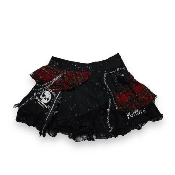 [BUNJANG] Madpunk Tartan Mini Skirt Red/Black / 매드펑크 스커트 타탄레드블랙