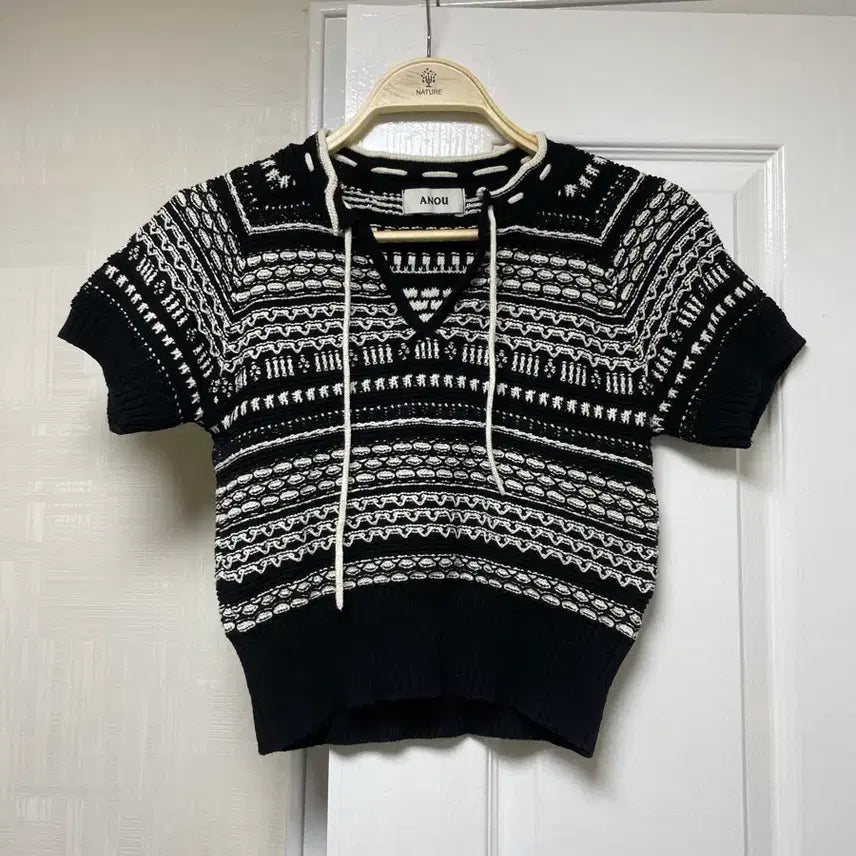 [BUNJANG] Pattern Short Sleeve Knit Top / 패턴 반팔니트