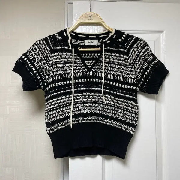 [BUNJANG] Pattern Short Sleeve Knit Top / 패턴 반팔니트