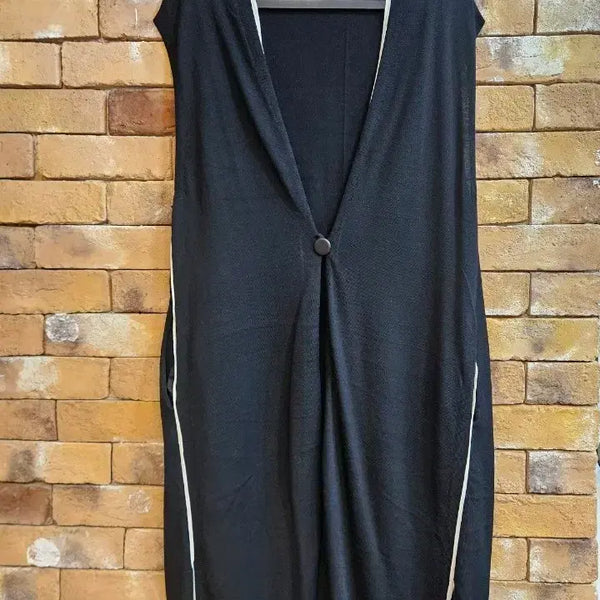 [BUNJANG] Time Basic Black Sleeveless Long Cardigan / 타임 베이직 블랙 민소매 롱 가디건