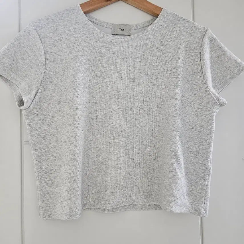 [BUNJANG] Wonderplace Thus Light Grey Crop T-shirt / 원더플레이스 thus 연그레이 크롭 반팔티셔츠