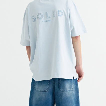 [BUNJANG] Solid Homme 26SS Solid Tweed Back Logo Short Sleeve T-Shirt Blue / [52] 솔리드옴므 26SS 솔리드 트위드 백로고 반팔 블루