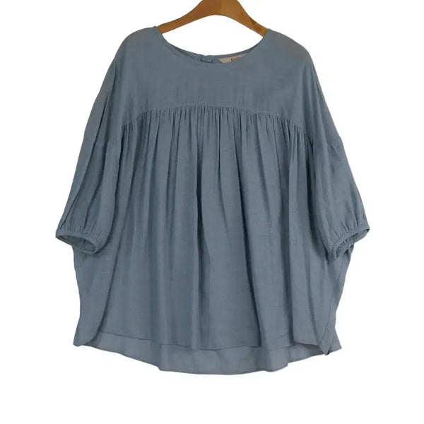 [BUNJANG] EnC Loose Fit Blouse with Shirring Detail in Blue / EnC 루즈핏 블라우스 프리 블루 셔링 블라우스