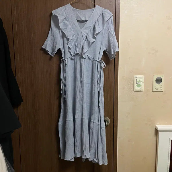 [BUNJANG] Light Blue Ruffle Summer Long Dress / 하늘색 프릴 원피스 여름 롱 원피스 프릴 롱 원피스