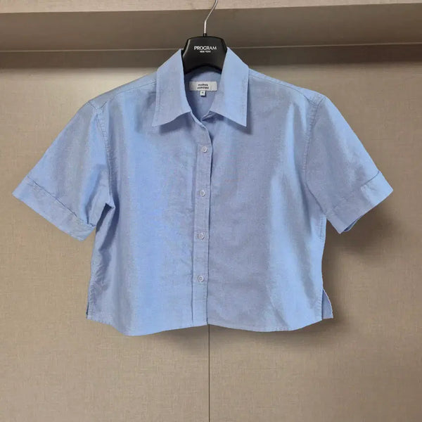 [BUNJANG] Musinsa Standard Women's Oxford Crop Short Sleeve Shirt / 90)무신사스탠드 여성 옥스포드 크롭 반팔 셔츠