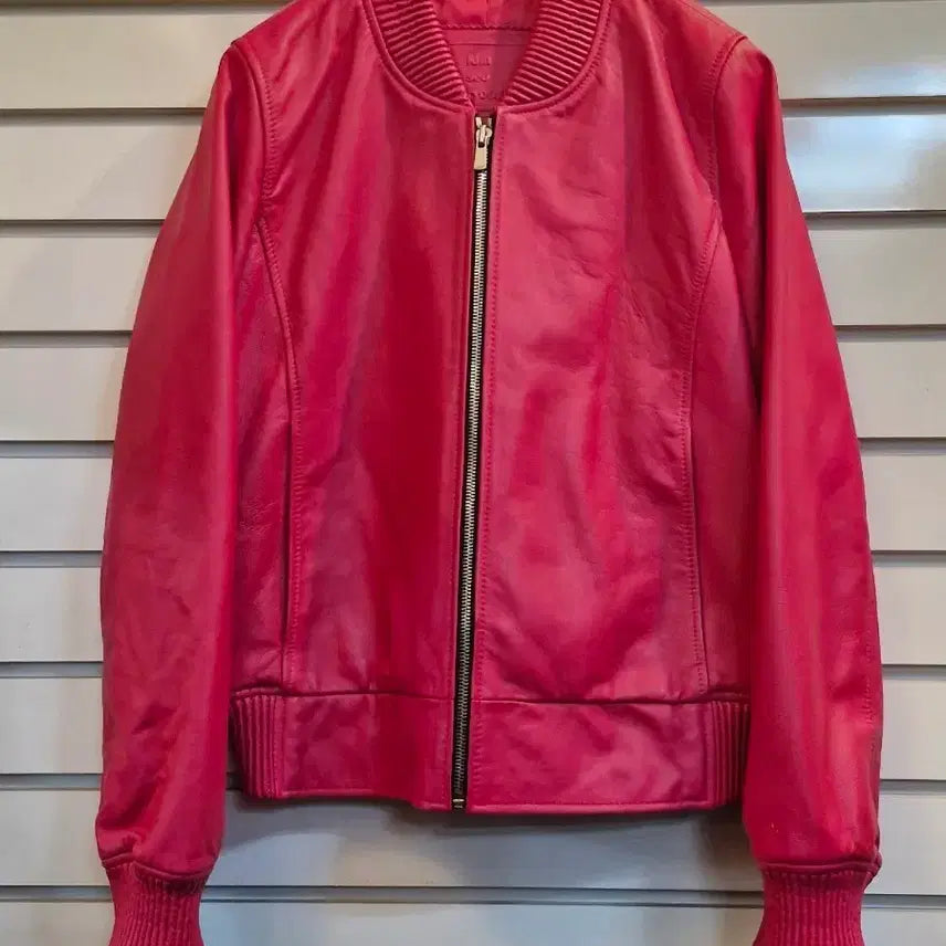 [BUNJANG] Kim Seo Ryong Red Leather Bomber Jacket / 김서룡 정열적인 핑크색 가죽 봄버 자켓
