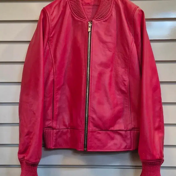[BUNJANG] Kim Seo Ryong Red Leather Bomber Jacket / 김서룡 정열적인 핑크색 가죽 봄버 자켓