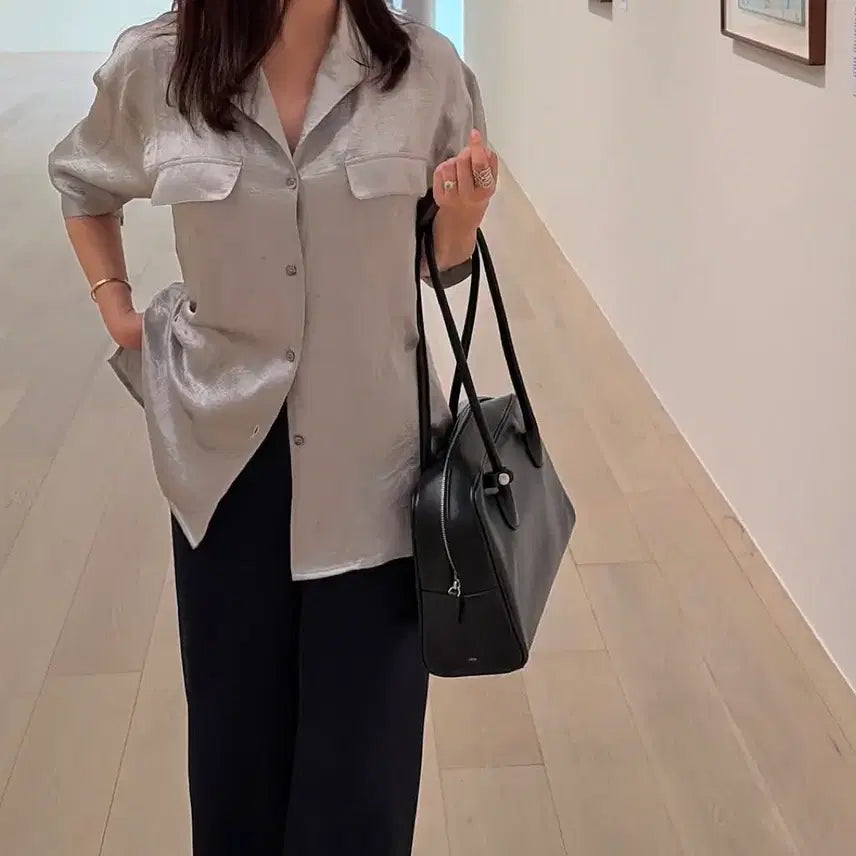 [BUNJANG] Remi Silky Pocket Shirt Blouse Skin Tone / 르뮈 실키 포켓 셔츠 블라우스 스킨톤