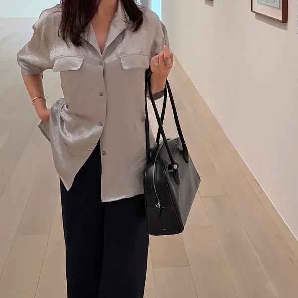 [BUNJANG] Remi Silky Pocket Shirt Blouse Skin Tone / 르뮈 실키 포켓 셔츠 블라우스 스킨톤