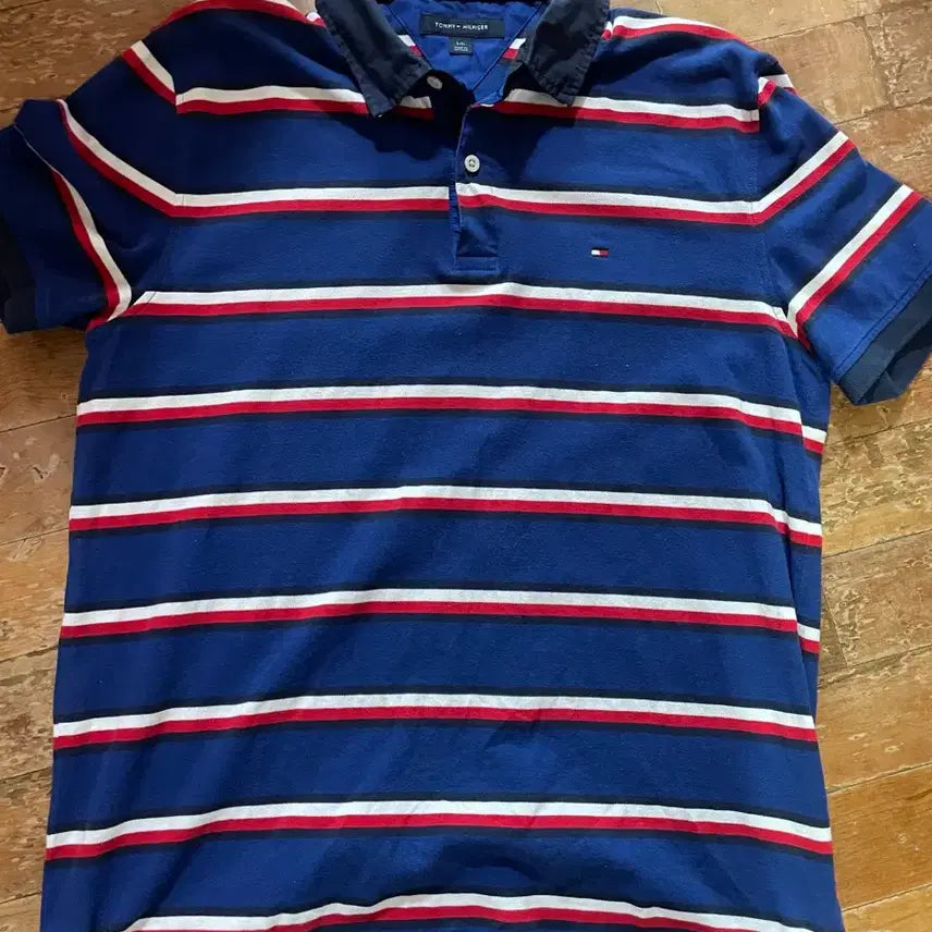 [BUNJANG] Tommy Hilfiger Striped Polo Shirt L (105) / 타미힐피거 스트라이프 카라티 L (105)