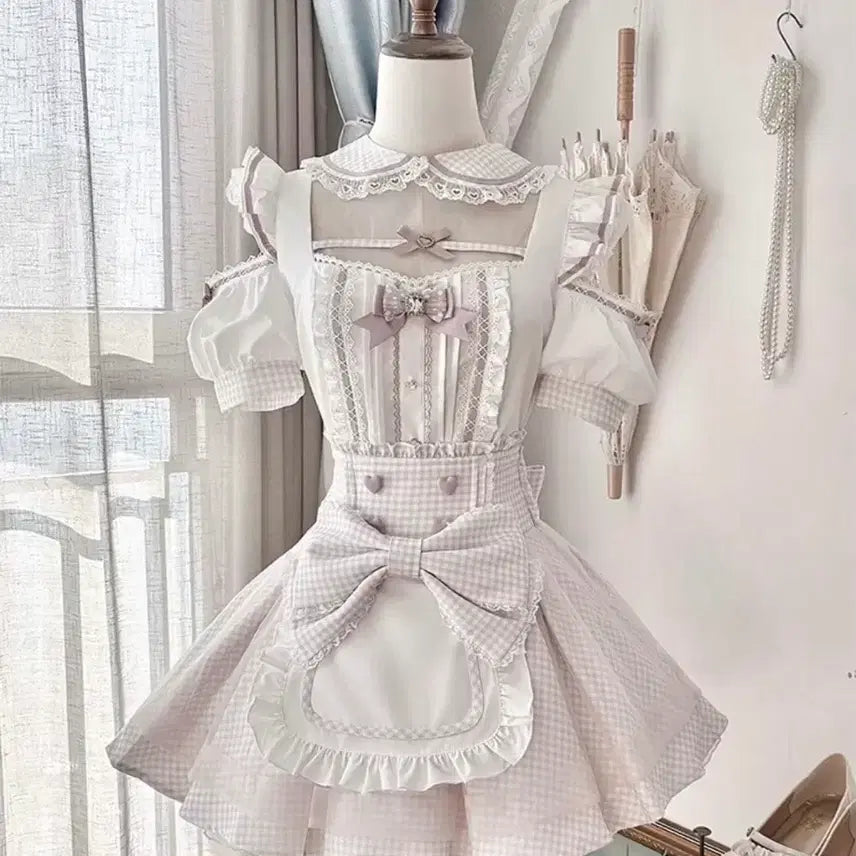 [BUNJANG] Lolita Jirei-kei Style Maid Apron Dress Cosplay Set / 메이드 인형st 코스프레 풀셋 로리타 지뢰계양산형 앞치마 에이프런 원피스