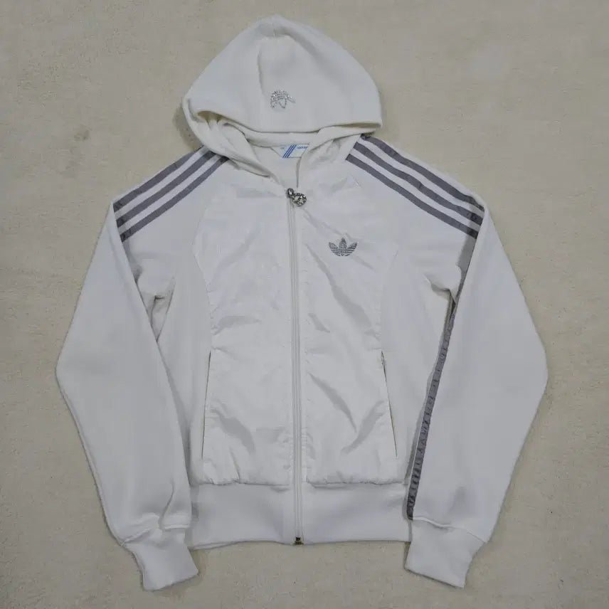 [BUNJANG] Adidas White Silver Hooded Jersey / 아디다스 화이트 실버 후드집업 져지 급처