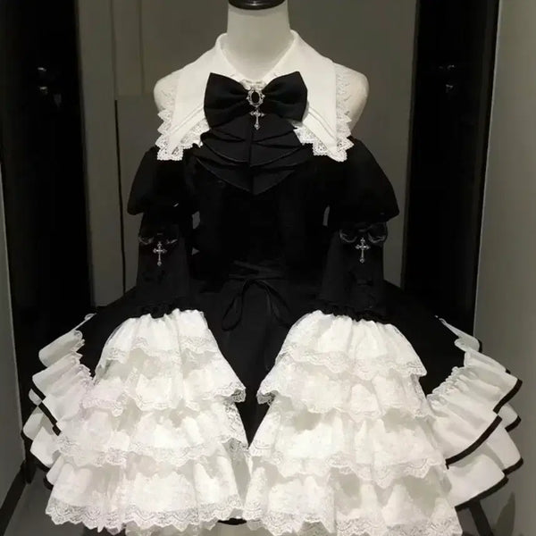 [BUNJANG] Goth Lolita Lace Dress Black & White / 초초희귀 고스 로리타 드레스 블랙화이트 레이스