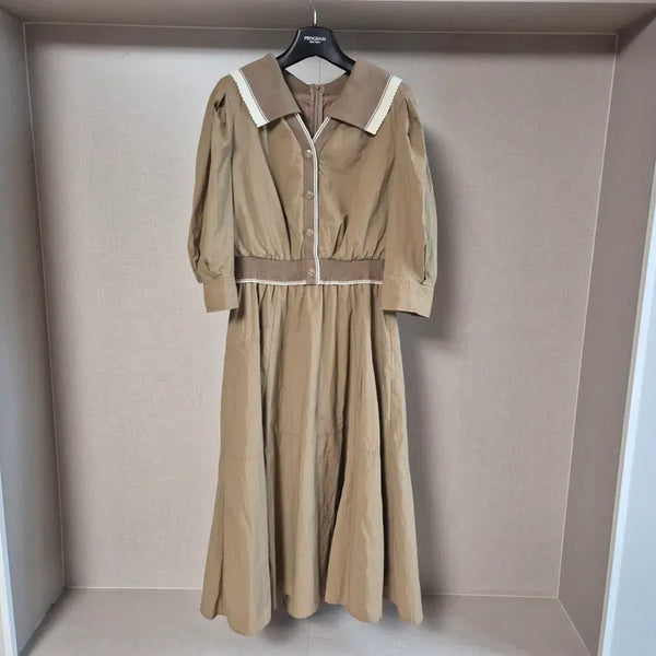 [BUNJANG] ZOOC Colorblock Flare Dress Wide Collar / 55)ZOOC 와이드 카라 배색 플레어 원피스