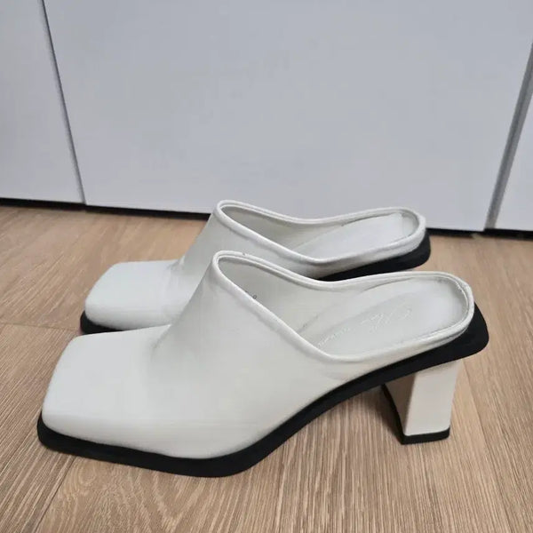 [BUNJANG] White Square Mules - 235 Size / 화이트 스퀘어 뮬 235 새상품