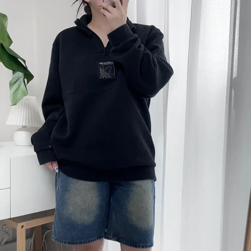 [BUNJANG] Adidas Black Box Logo Fleece Half-Zip Hoodie XL / 아디다스 블랙 박스로고 기모 반집업 [ XL ]