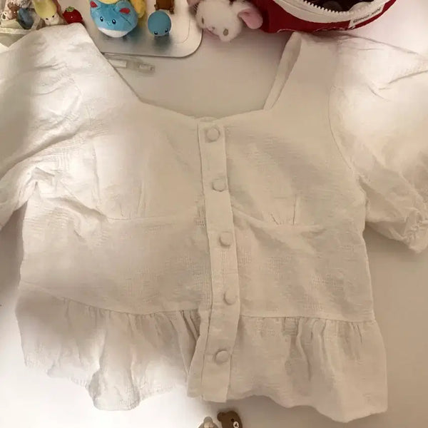[BUNJANG] TINY by BUILD&CO Puff Sleeve Frill Blouse - White / TINY by BUILD&CO 퍼프소매 프릴 블라우스 화이트 일브