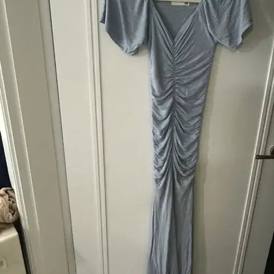 [BUNJANG] Light Blue Shirring Long Dress / 셔링 롱 원피스
