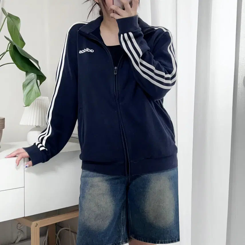 [BUNJANG] Adidas Navy Linear Logo Cotton Zip-Up Jacket L / 아디다스 네이비 일자로고 코튼 집업 [ L ]