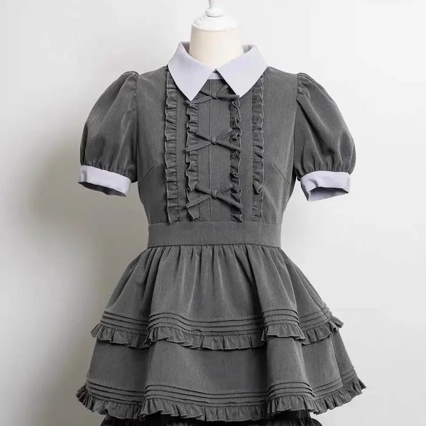 [BUNJANG] Pium Frill Ribbon Puff Sleeve Set-up Charcoal / pium 피움 프릴 리본 퍼프 슬리브 셋업 차콜 스나계 걸리 양산형지뢰계