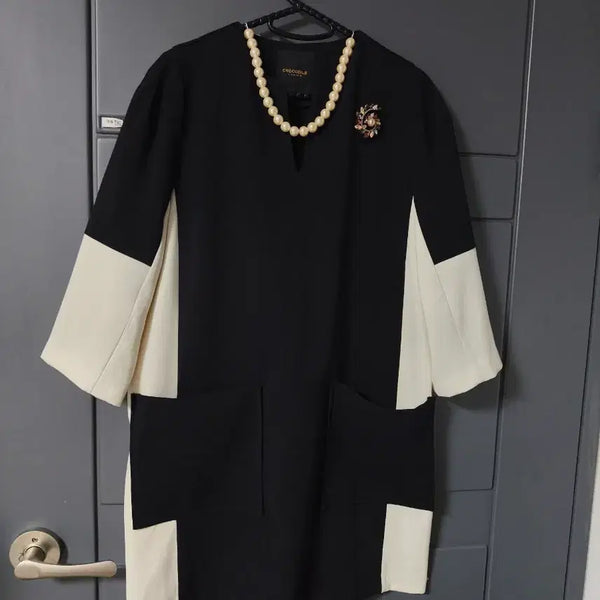 [BUNJANG] Crocodile Black & Ivory Color Block Pocket Dress / (새제품)크로커다일 원피스6677