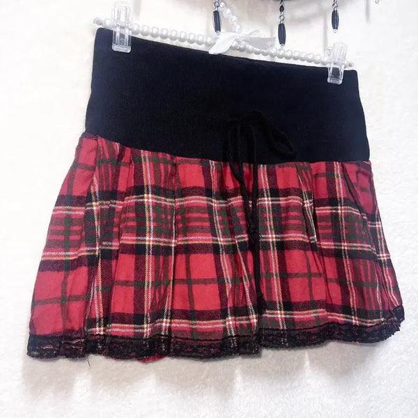 [BUNJANG] Red Tartan Check Mini Skirt / 트랄라라 레드 타탄체크 미니스커트 코갸루 스쿨룩 고스펑크 헤이세이 핀터