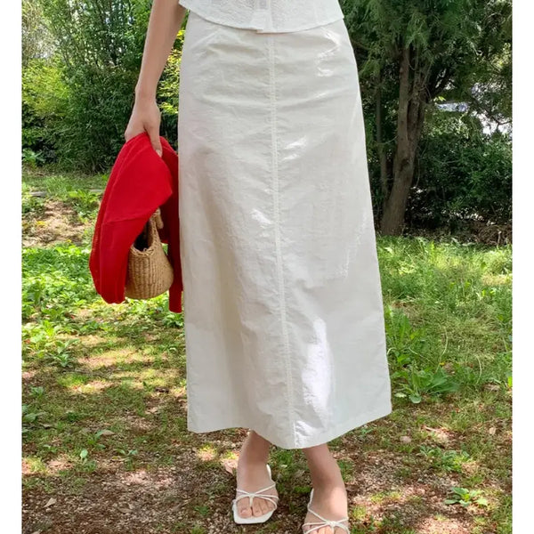 [BUNJANG] Real Coco Maco Bell Nylon Long Skirt Ivory / 리얼코코 마코벨 롱스커트 나일론 롱치마 아이보리