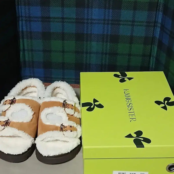 [BUNJANG] Gangjame Siaring Shearling Slippers Beige/White / 강자매 시어링 슬리퍼 베이지/화이트