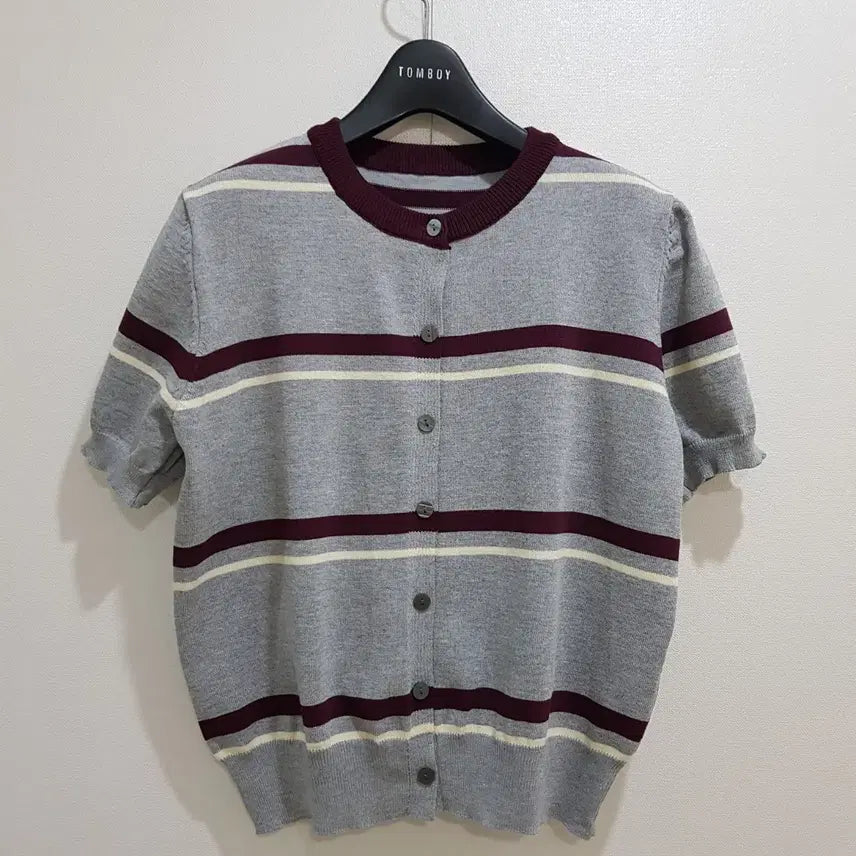 [BUNJANG] Soft Striped Short Sleeve Cardigan (New) / 보들보들 단가라 반팔 가디건 55~66(새것)