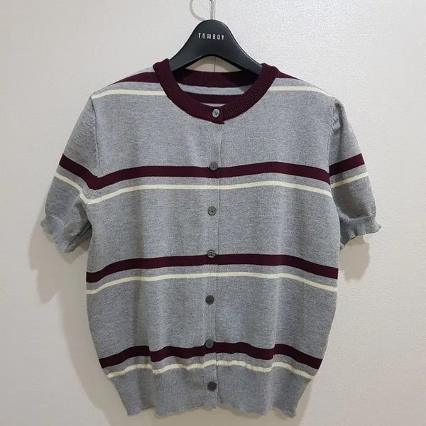 [BUNJANG] Soft Striped Short Sleeve Cardigan (New) / 보들보들 단가라 반팔 가디건 55~66(새것)
