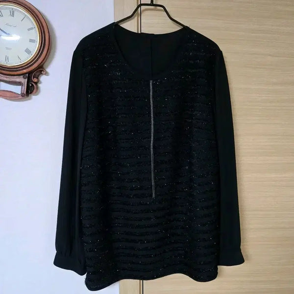 [BUNJANG] Lee Dong-woo Collection Black Sequin Tweed Mix Round Neck Blouse / 이동우 컬렉션 블랙 스팽글 트위드 믹스 라운드넥 블라우스