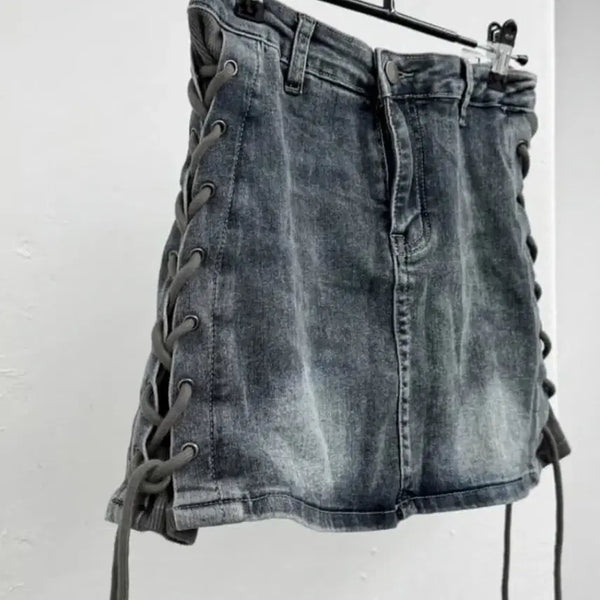 [BUNJANG] Washed Eyelet Denim Skirt / 워싱 아일렛 데님 스커트