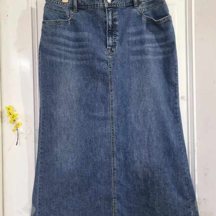 [BUNJANG] Spandex Blended Banding Denim Long Skirt / 여름 시원한 고급스러운 디자인이쁜  스판  밴딩  청 롱스커트