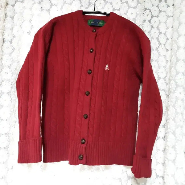 [BUNJANG] Beanpole Cable Knit Cardigan Red / 빈폴 케이블 니트 가디건 레드