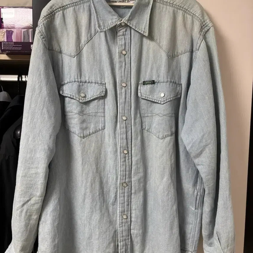 [BUNJANG] Heritage Floss Linen Denim Western Shirt (Size S / 100) / 헤리티지플로스 린넨 데님 웨스턴셔츠 S사이즈 (100)