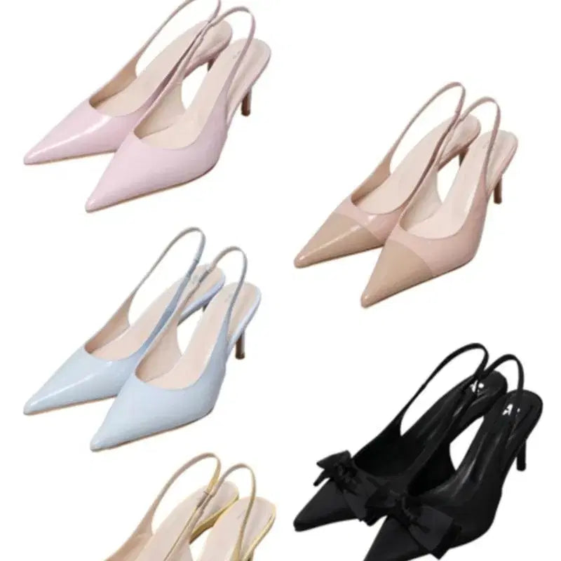 [BUNJANG] Gangjamee Gener Simple Slingback Ribbon Black 7cm Heel / 강자매 제너심플슬링백 리본블랙 7cm