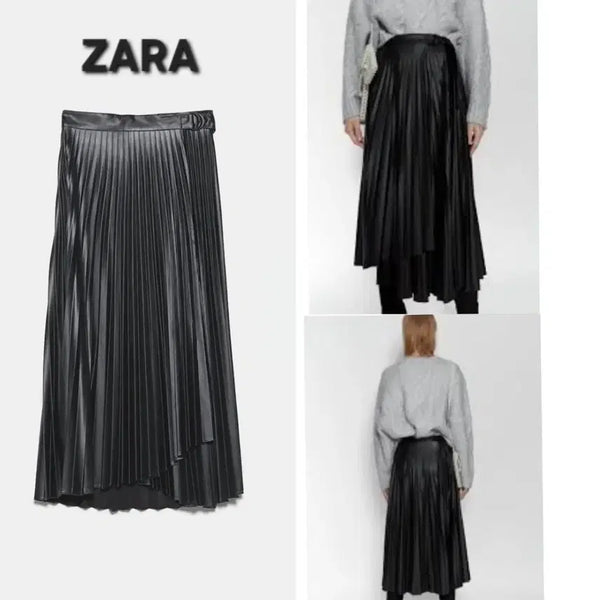 [BUNJANG] ZARA Leather Pleated Wrap Skirt Black / 자라 레더 플리츠 랩 스커트 28 블랙