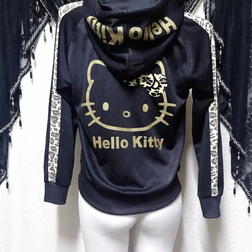 [BUNJANG] Hello Kitty Leopard Print Hoodie / 헬로키티 후드집업 레오파드 호피 오네갸루 펑크 헤이세이 시부야 핀터 저지