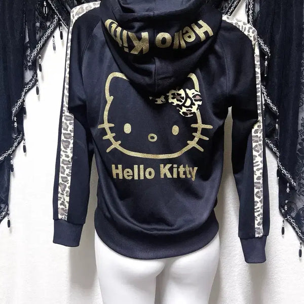 [BUNJANG] Hello Kitty Leopard Print Hoodie / 헬로키티 후드집업 레오파드 호피 오네갸루 펑크 헤이세이 시부야 핀터 저지