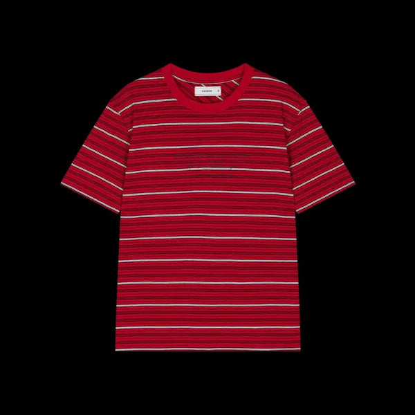 [BUNJANG] WAVINESS Multi Stripe Lettering T-Shirt Red / [2]웨이비니스 멀티 스트라이프 레터링 티셔츠 레드