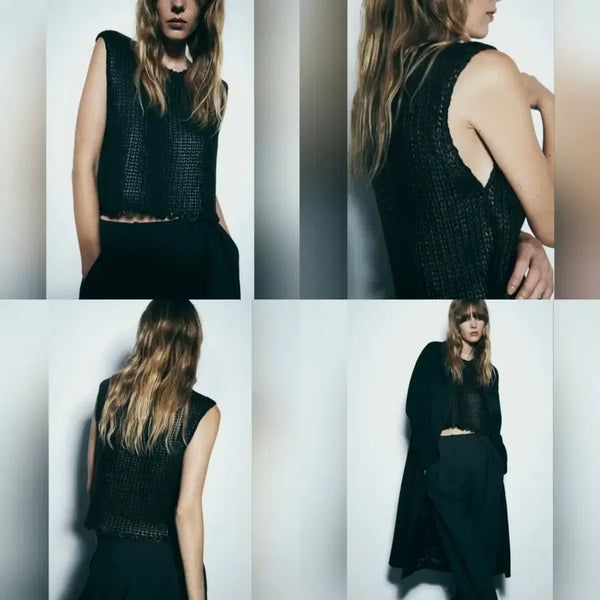 [BUNJANG] ZARA Foil Knit Vest Black S / 자라 포일 니트 베스트 블랙 S