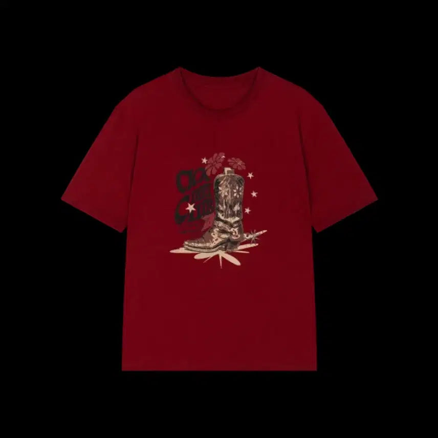 [BUNJANG] Waveness Western Boots Graphic T-Shirt Burgundy / [2]웨이비니스 웨스턴 부츠 그래픽 티셔츠 버건디