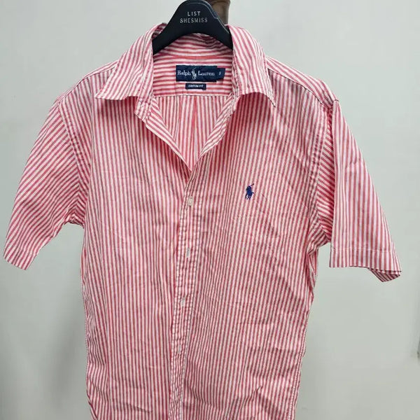 [BUNJANG] Polo Ralph Lauren Custom Fit Striped Short Sleeve Shirt - Red S / [95]정품 폴로 랄프로렌 커스텀핏 반팔 셔츠 스트라이프 레드 S