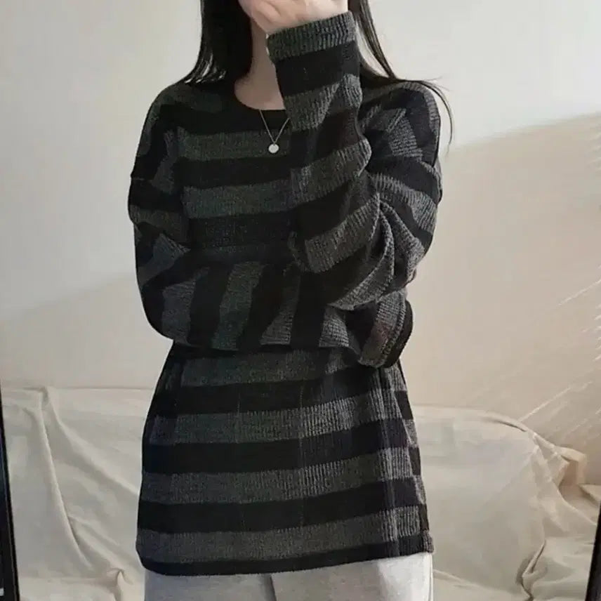 [BUNJANG] Striped See-Through Knit Top / 단가라 스트라이프 시스루 니트