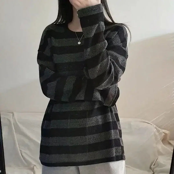 [BUNJANG] Striped See-Through Knit Top / 단가라 스트라이프 시스루 니트
